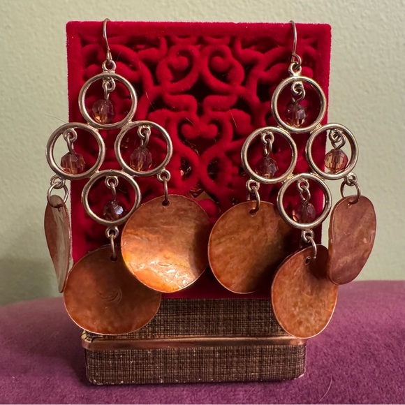 ⚜️3 for $30⚜️Vintage Polished Shell Dangle Earrings Copper Tone Silver Fish Hook - Picture 7 of 9